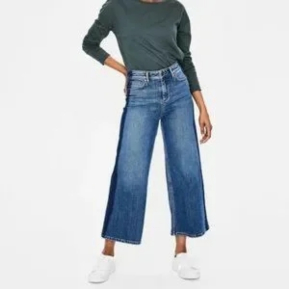 Boden Denim - Boden The York  Cropped Blue Jeans Wide Leg High Waist Side Stripe Size 8?